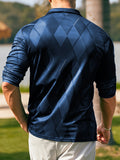 kkboxly  Plus Size Men's Argyle Graphic Print Golf Shirt Casual Stylish Long Sleeve Shirt For Spring Fall, Men's Clothing