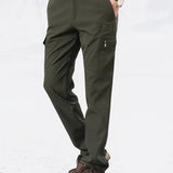 kkboxly  Classic Design Cargo Pants,  Men's Multi Flap Pocket Trousers, Men's Casual Street Style Solid Color Work Pants Outdoors Streetwear