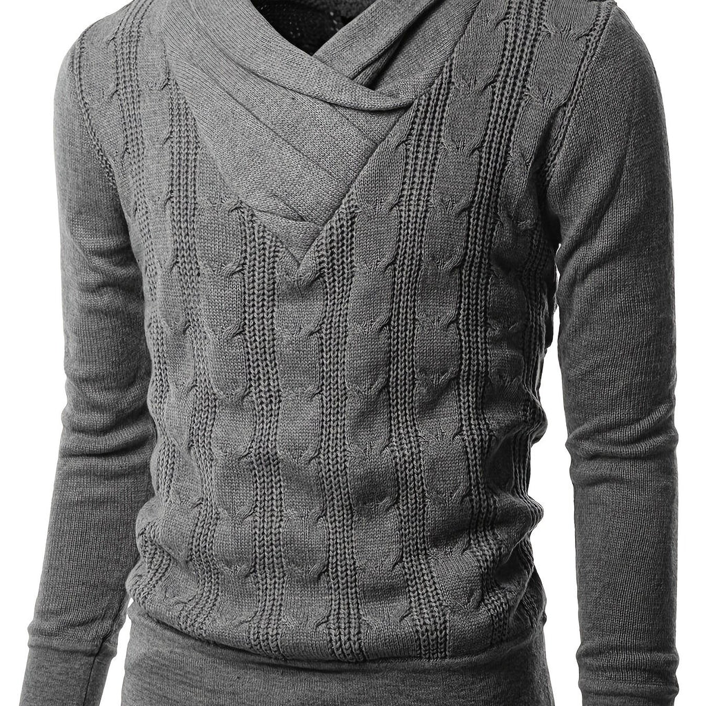kkboxly  Men's Solid Color V Neck Long Sleeve Sweater, Male Pullover High Stretch Top Outdoor