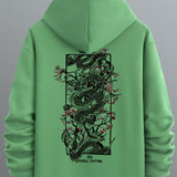 kkboxly  Dragon Print, Men's Casual Hoodie, Drawstring Pocket Hoodie