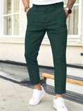 Men's Work Pockets Button Fly Pleated Line Slim Fit Trousers