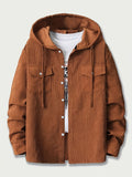 kkboxly  Men's Casual Solid Button Up Long Sleeve Hooded Shirt, Men's Clothes For Spring Summer Autumn, Tops For Men