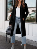 kkboxly  Solid Pocket Open Front Cardigan, Casual Long Sleeve Lapel Cardigan, Women's Clothing