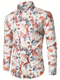 kkboxly  Men's Casual All Over Print Shirt Long Sleeve Turndown Collar Blouse Shirt