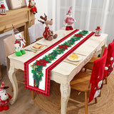 Festive Santa Claus Christmas Table Runner - Red and Black Plaid Holiday Dining Decor, Polyester Woven Christmas Table Decoration
