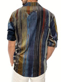 kkboxly  Plus Size Men's Contrast Color Shirt Vintage Style Long Sleeve Shirt For Fall Winter, Men's Clothing