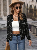 kkboxly  Plus Size Casual Coat, Women's Plus Geo Print Zip Up Long Sleeve High Stretch Bomber Jacket