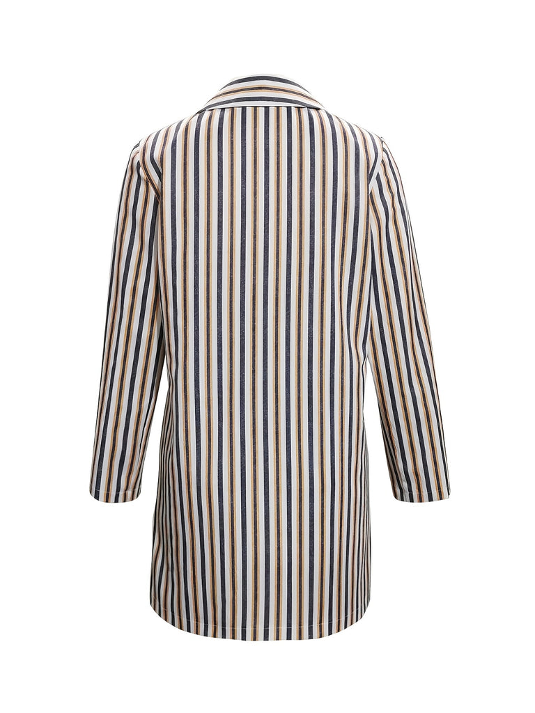 Striped Open Front Blazer, Elegant Long Sleeve Lapel Blazer, Women's Clothing