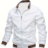 kkboxly  Plus Size Men's Lightweight Soft-Shell Zipper Long Sleeve Sportswear Coat Stand Collar Windbreaker Flight Bomber Jacket