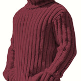 kkboxly  Fashionable Men's Solid Turtleneck Knit Sweater Plus Size Male's Pullover Sweater For Autumn And Winter, Leisurewear For Big And Tall Guys