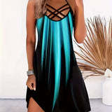kkboxly  Color Block Criss Cross Dress, Casual Sleeveless Spaghetti Strap Dress, Women's Clothing