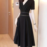 kkboxly  Elegant V Neck Dress, Short Sleeve Dress For Spring & Summer, Women's Clothing