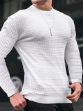kkboxly  Trendy Waffle Pattern Sweatshirt, Men's Casual Slightly Stretch Crew Neck Pullover Sweatshirt For Autumn Winter