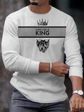 kkboxly  King Print, Men's Graphic Design Crew Neck Long Sleeve Active T-shirt Tee, Casual Comfy Shirts For Spring Summer Autumn, Men's Clothing Tops