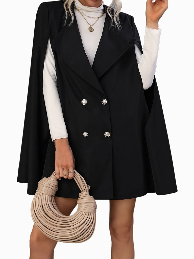 Double Breasted Cloak Sleeve Overcoat, Elegant Lapel Solid Coat For Spring & Fall, Women's Clothing