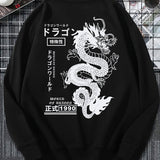 kkboxly  Men's Casual Japanese Characters & Chinese Dragon Print Crew Neck Sweatshirt