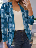 kkboxly  Patchwork Print Tops, Casual Open Front Long Sleeve Outerwear, Women's Clothing
