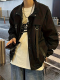 kkboxly  Men's Chic Techwear Jacket, Street Style Multi Pocket Jacket For Spring Fall