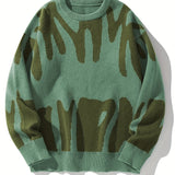 2025 kkboxly  Stylish Letter Knitted Sweater, Men's Casual Warm Slightly Stretch Street Style Round Neck Pullover Sweater For Fall Winter