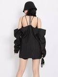 kkboxly  Striped Blazers For Women Halter Collar Long Sleeve Off Shoulder Backless Blazer