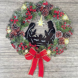 kkboxly Vintage Christmas Wreath Door Decor with Nativity Scene, Pine Cones, and Berries – Handcrafted Log Garland, Electricity-Free with Decorative Elements, Festive Holiday Entrance Accent