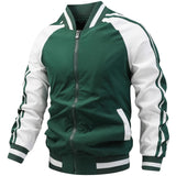 kkboxly  Men's Color Block Graphic Sports Jacket, Casual Striped Zip Up Varsity Jacket For Outdoor Fall Winter