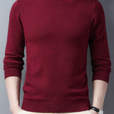 kkboxly  Men's Trendy Solid Knitted Pullover, Casual Mid Stretch Breathable Turtle Neck Base Layer For Outdoor Fall Winter