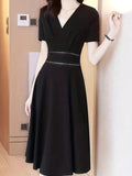 kkboxly  Elegant V Neck Dress, Short Sleeve Dress For Spring & Summer, Women's Clothing
