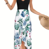 Kkboxly  Women's Dresses Casual Floral Printed Sleeveless Sling V-neck Backless Dresses