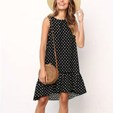 Kkboxly  Polka Dot Ruffle Hem Dress, Casual Crew Neck Sleeveless Tank Dress, Women's Clothing