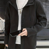 kkboxly  Trend Casual Lightweight Windbreaker Drawstring Hooded Jacket, Men's Sports Jacket For Spring Fall Outdoor
