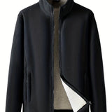 Men's Fashionable Zipper Stand Collar Casual Fleece Sports Jacket, Warm And Fashionable, For Autumn And Winter