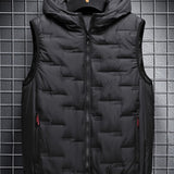 kkboxly  Winter Warm Hooded Vest With Zipper Pockets, Men's Casual Zip Up Vest For Fall Winter Outdoor