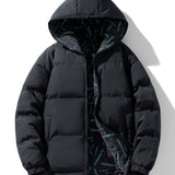 Plus Size Men's Reversible Jacket Solid Puffer Hooded Jacket Fashion Casual Jacket For Fall Winter, Men's Clothing
