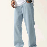 kkboxly  Men's Light Blue Straight Leg Cotton Jeans