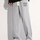 kkboxly  Stylish Letter Print Casual Cotton Loose Fit Drawstring Pants, Men's Pants For Spring Summer Outdoor
