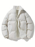 kkboxly Men's Casual Thickened Thermal Zipper Fleece Lined Cotton-padded Jacket, Warm Long Sleeve Stand Collar Windproof Padded Outwear For Winter
