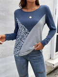 kkboxly  Color Block Crew Neck T-Shirt, Casual Long Sleeve T-Shirt For Spring & Fall, Women's Clothing