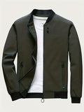 kkboxly  Classic Design Windbreaker Jacket, Men's Casual Stand Collar Zip Up Jacket Coat For Spring Fall Outdoor Hiking Camping Cycling
