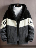 kkboxly  Men's Color Block Polar Fleece Hooded Coat For Fall Winter