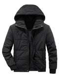 kkboxly  Men's Padded Hooded Jacket, Men Casual Padded Coat Windbreaker Zipper Pocket For Men Winter