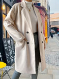 kkboxly  Double Breasted Solid Overcoat, Elegant Lapel Long Sleeve Outerwear, Women's Clothing