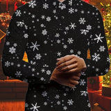 kkboxly  Trendy Snowflake Full Print Men's Basic Long Sleeve Button Up Shirt For Spring Fall, Christmas Gift