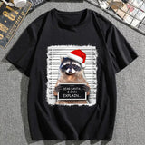 kkboxly Mens Casual Raccoon With Christmas Hat Mid Stretch Crew Neck Short Sleeve Graphic Tee, Male Clothes For Christmas