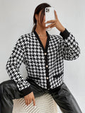 Button Plaid Contrast Trim Jacket, Casual Long Sleeve Jacket For Fall & Winter, Women's Clothing