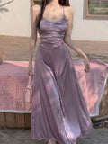 kkboxly  Elegant Backless Halter Neck Dress, Sleeveless Solid Color Maxi Length Dress, Women's Clothing