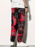 kkboxly  Cotton & Linen Blend Men's Drawstring Harem Pants Beach Pant Bohemian Pattern Casual Baggy Pants Streetwear Hiphop Rapper Style