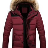 kkboxly  Men's Casual Thicken Cotton-padded Jacket With Removable Hood For Winter