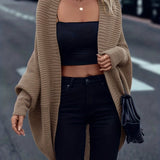 kkboxly  Batwing Sleeve Knit Cardigan, Casual Open Front Solid Sweater, Women's Clothing
