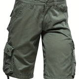 kkboxly  Cotton Comfortable Multi Pocket Cargo Shorts, Men's Casual Elastic Waist Cargo Shorts For Summer Outdoor